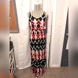 Trixxi Geometric Adjustable Straps Elastic Waist Maxi Dress Coquette Y2K XL‎